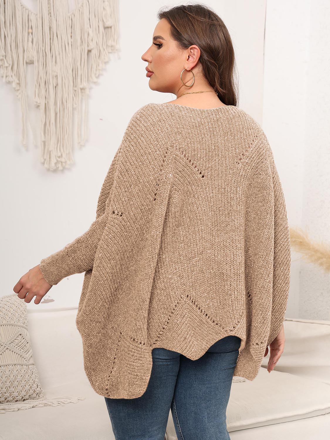 Plus Size Round Neck Batwing Sleeve Sweater - Image 8