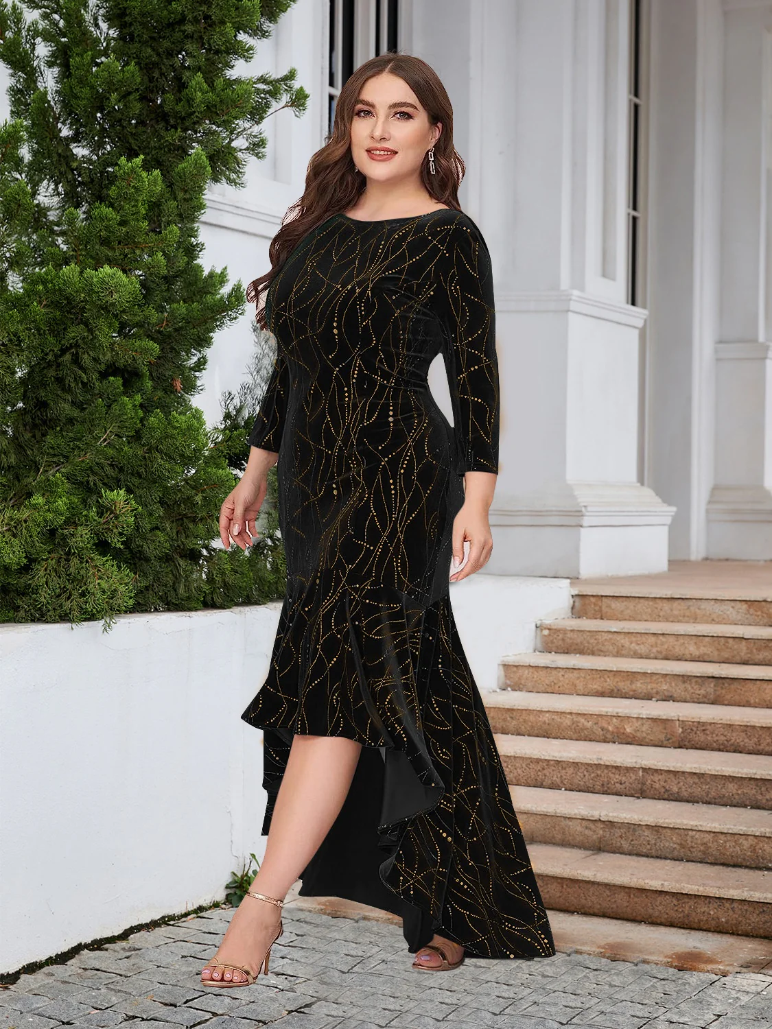 Plus Size Ruffle Hem High-Low Dress - Image 11