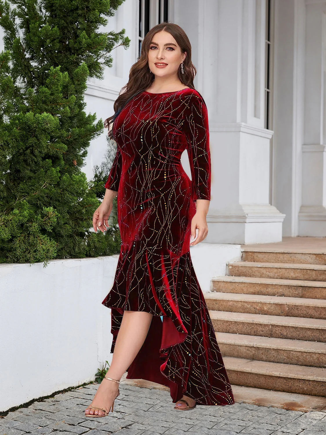 Plus Size Ruffle Hem High-Low Dress - Image 3