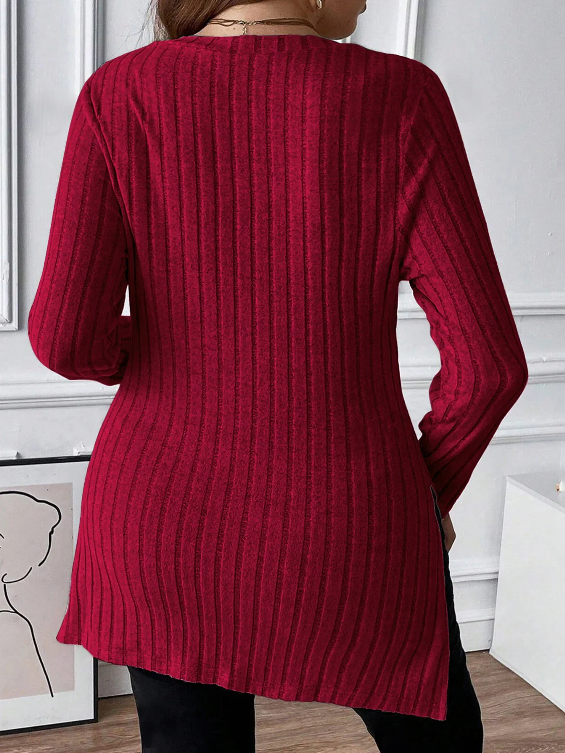 Plus Size Square Neck Long Sleeve Top - Image 11