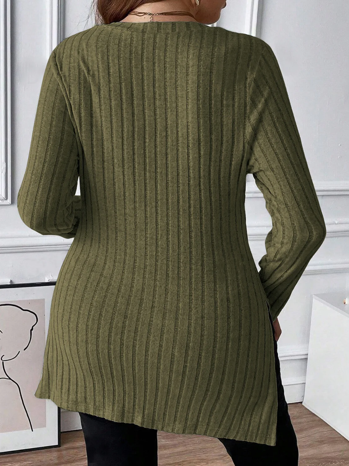 Plus Size Square Neck Long Sleeve Top - Image 3