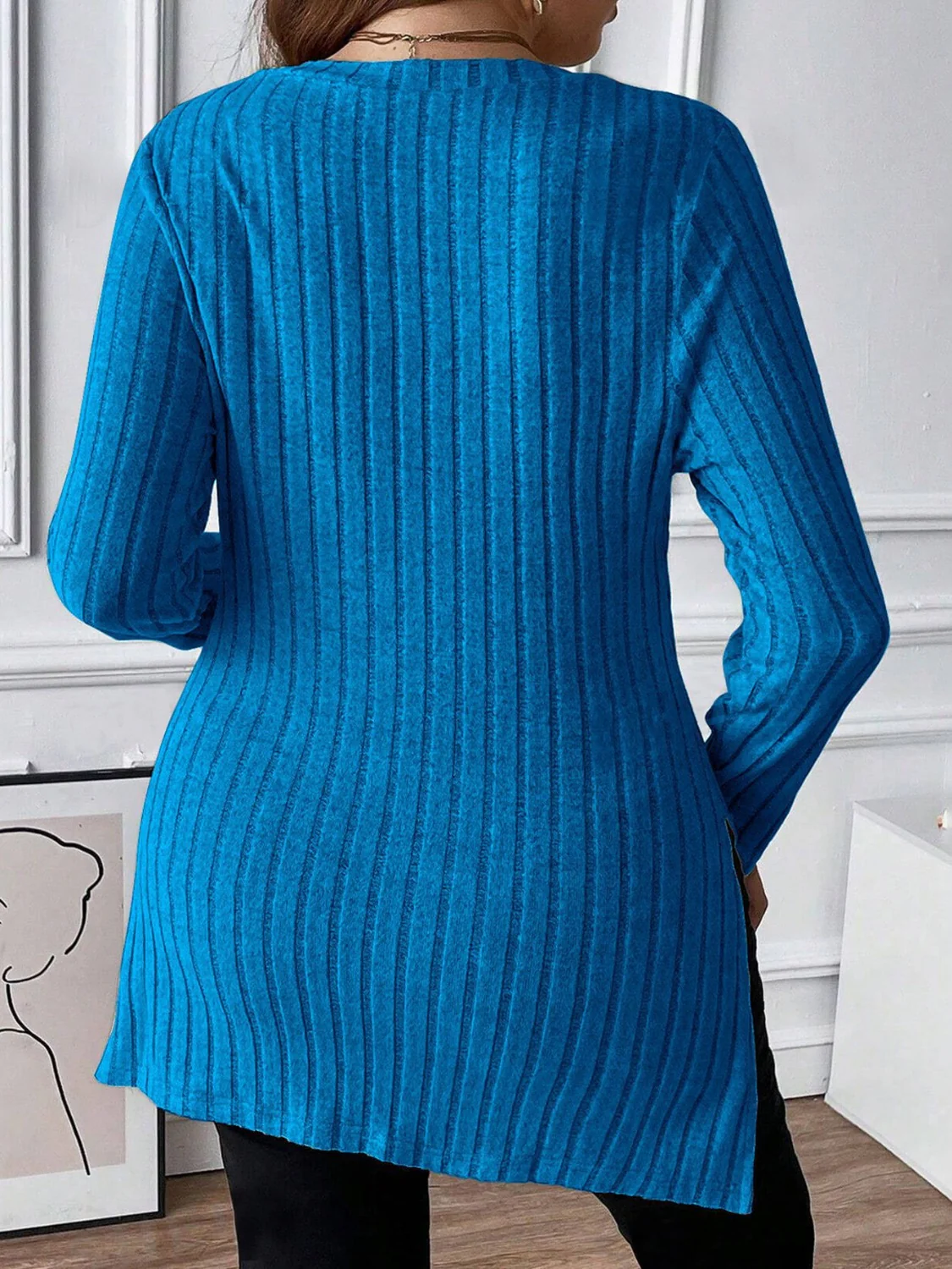 Plus Size Square Neck Long Sleeve Top - Image 5