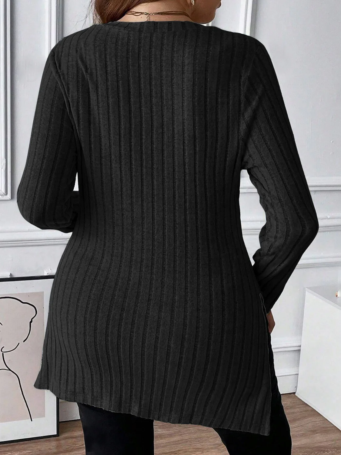 Plus Size Square Neck Long Sleeve Top - Image 8