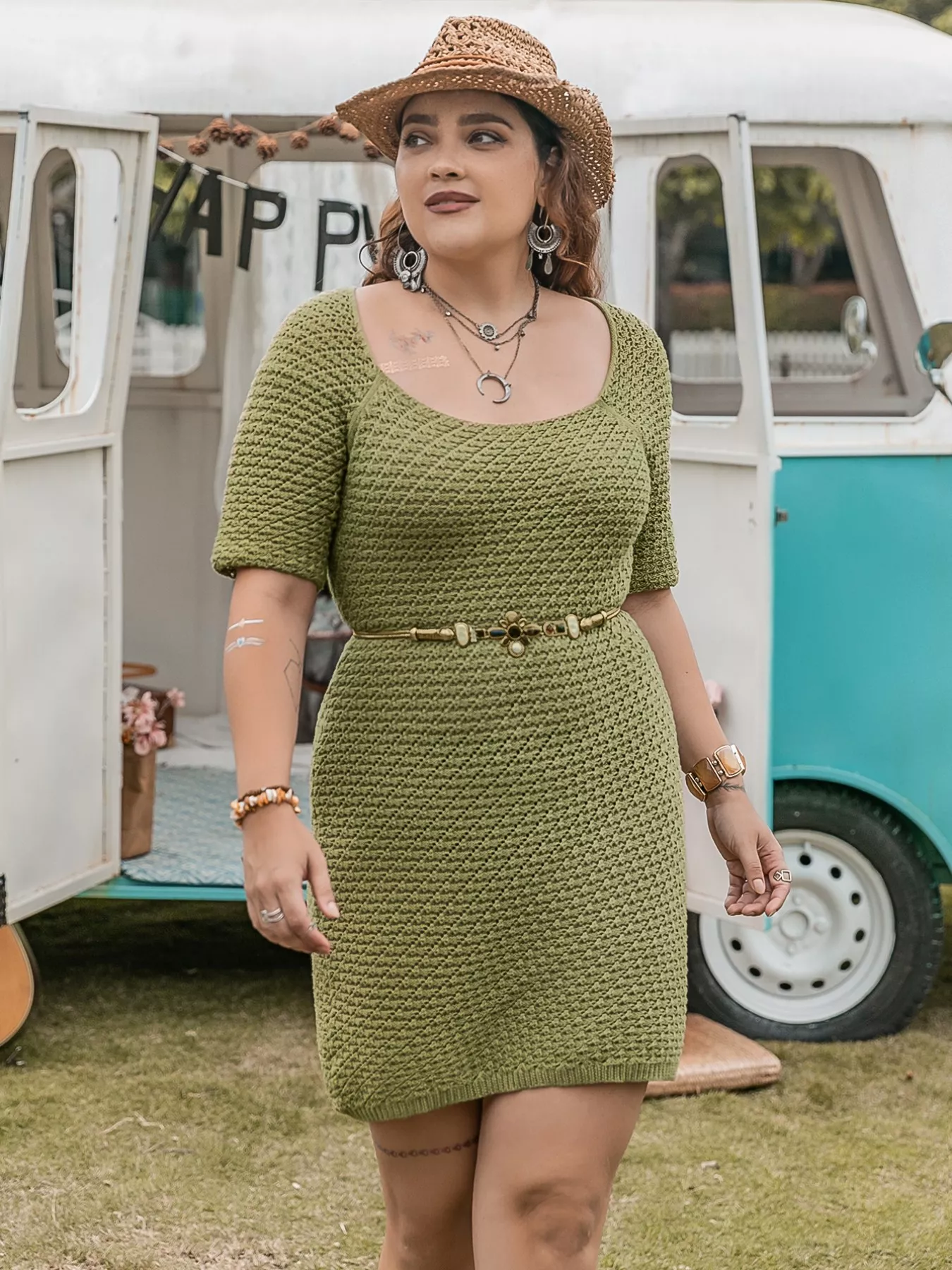Plus Size Textured Knit Mini Dress - Image 2
