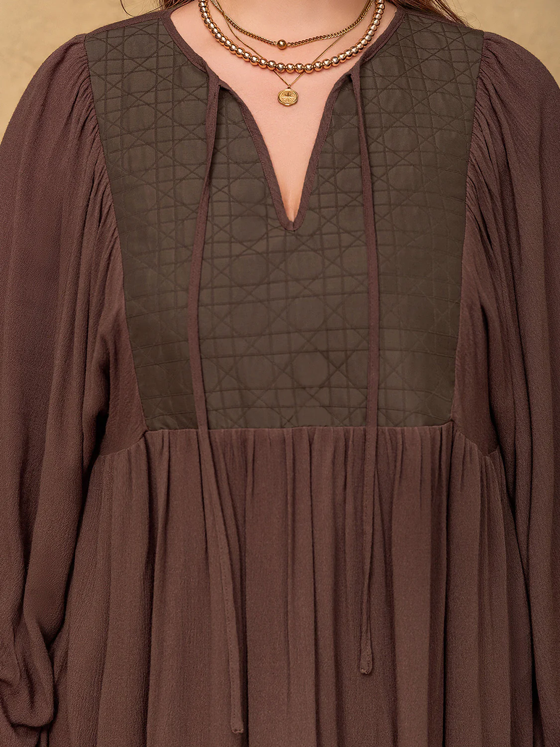Plus Size Tie Neck Balloon Sleeve Blouse - Image 7