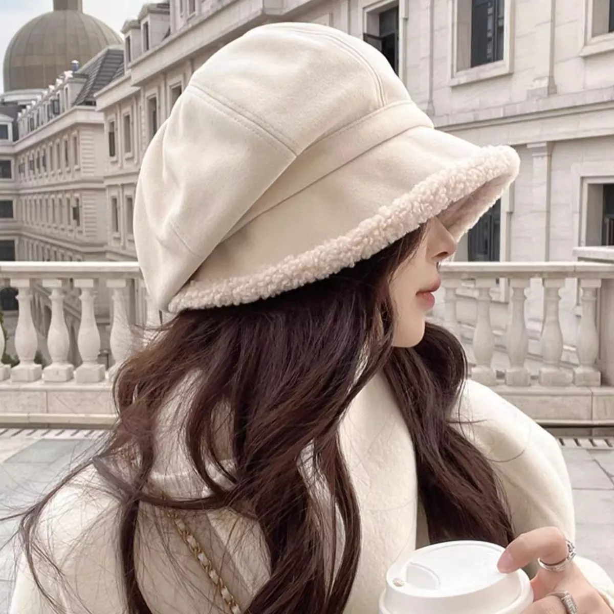 Plush Trim Baker Boy Hat