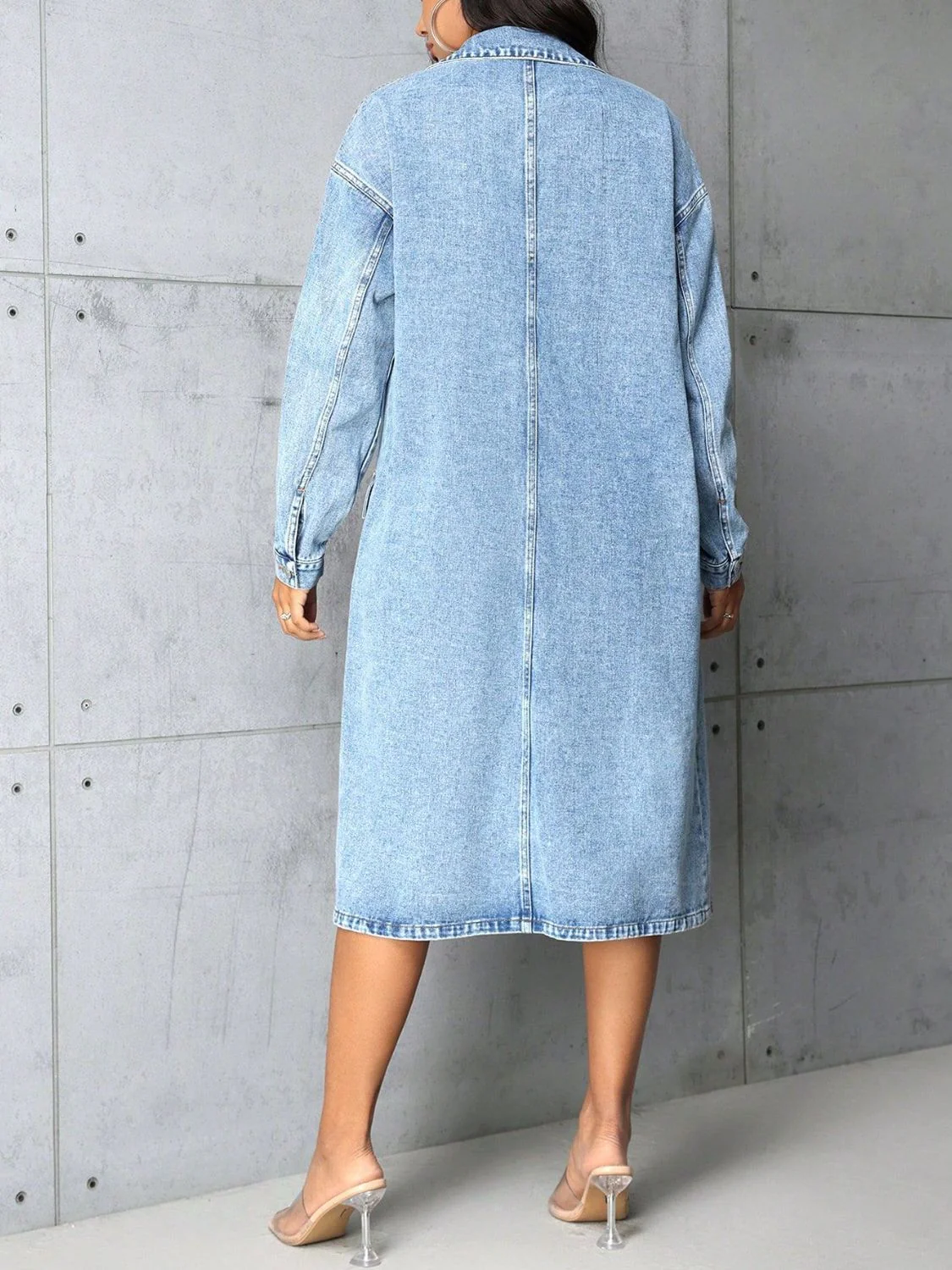 Pocketed Button Up Collared Neck Denim Top - Image 2