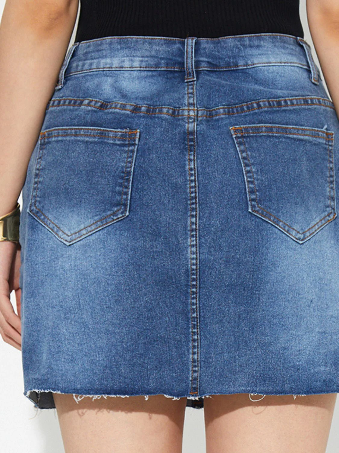 Pocketed Button Up Denim Skirt - Image 2