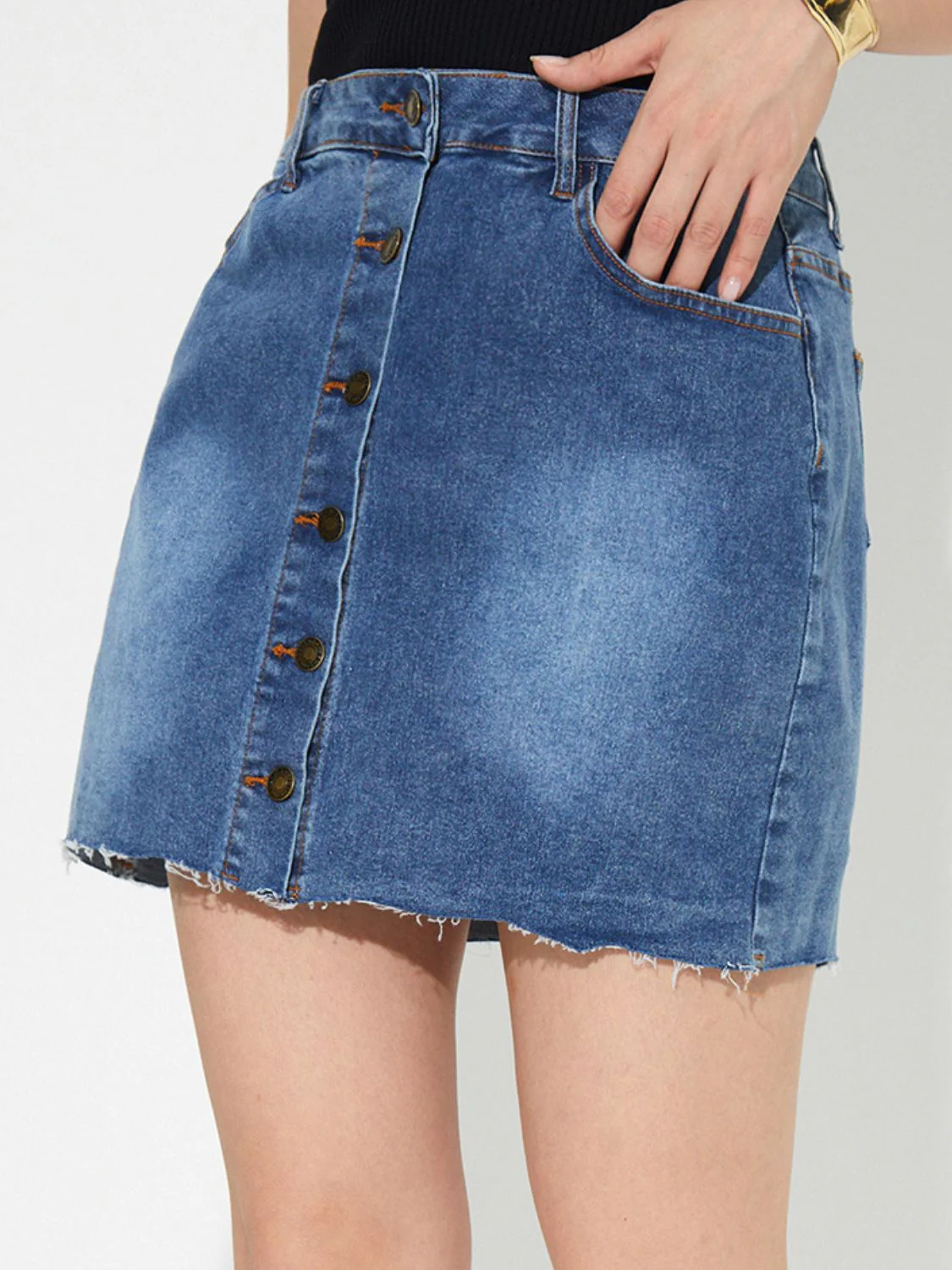 Pocketed Button Up Denim Skirt - Image 4