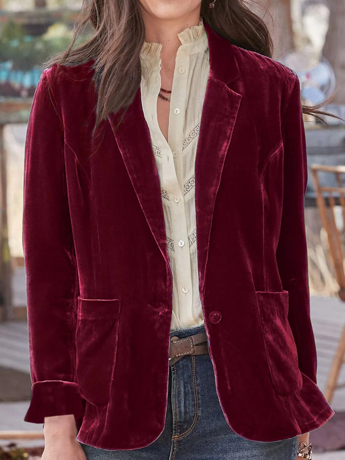 Pocketed Button Up Lapel Collar Blazer - Image 12