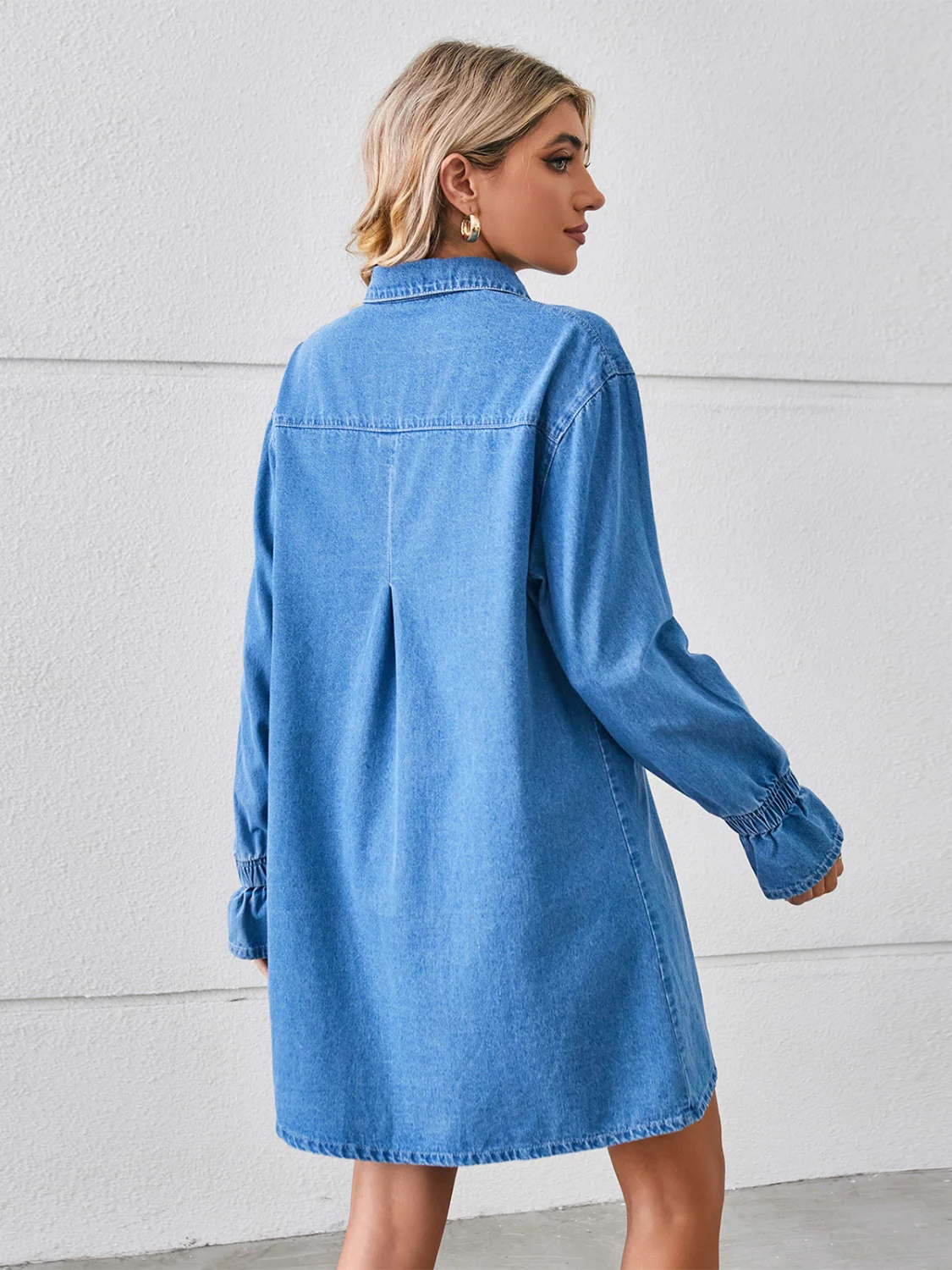 Pocketed Dropped Shoulder Mini Denim Dress - Image 2