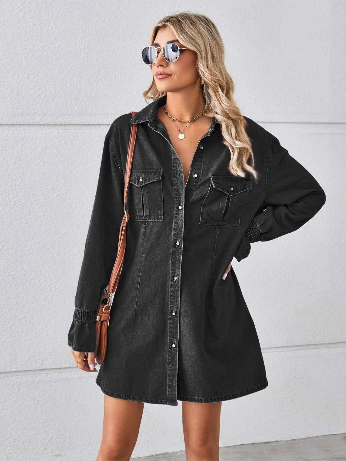 Pocketed Dropped Shoulder Mini Denim Dress - Image 5