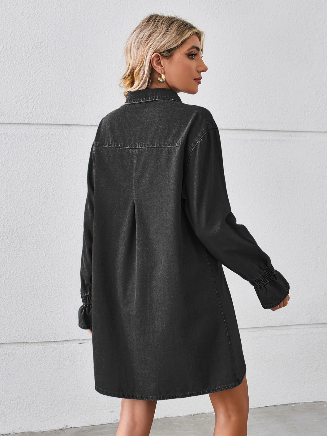 Pocketed Dropped Shoulder Mini Denim Dress - Image 6