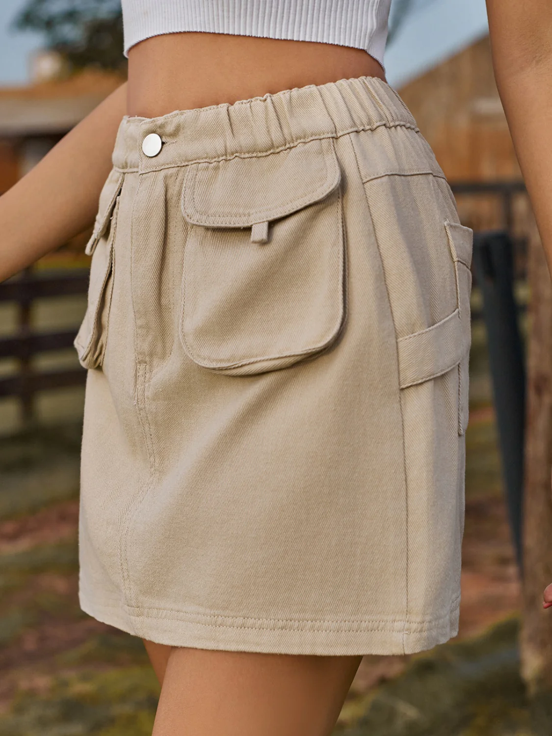 Pocketed Elastic Waist Denim Skirt - Image 12