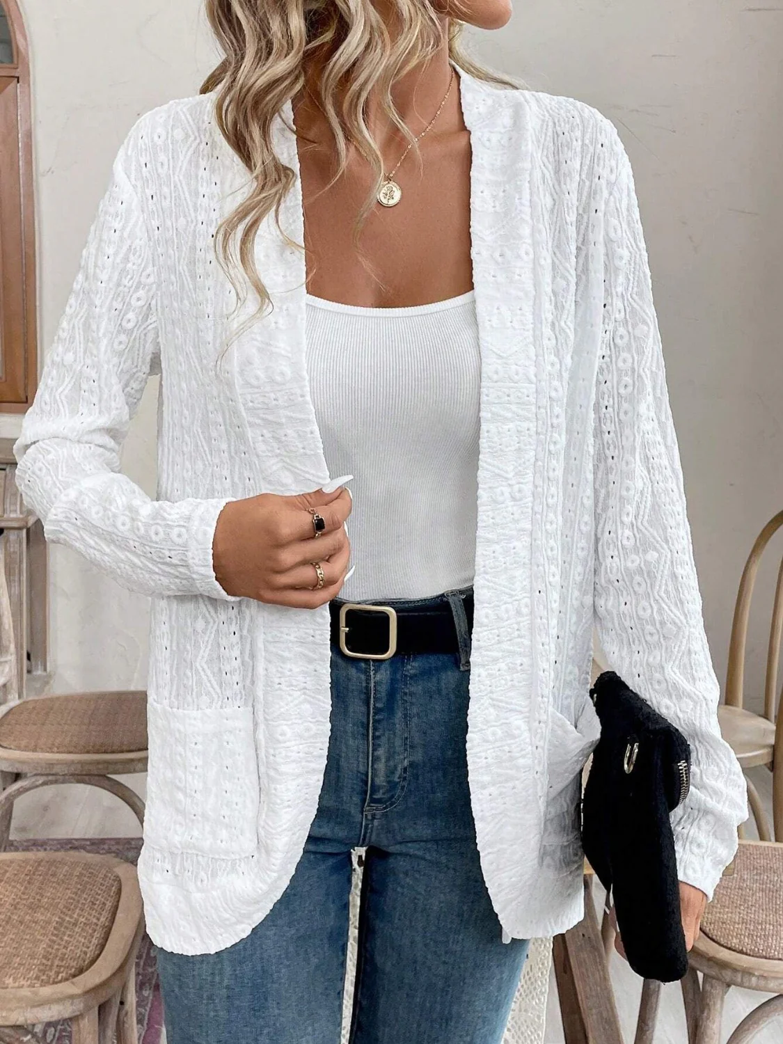Pocketed Eyelet Open Front Cover Up - Image 4