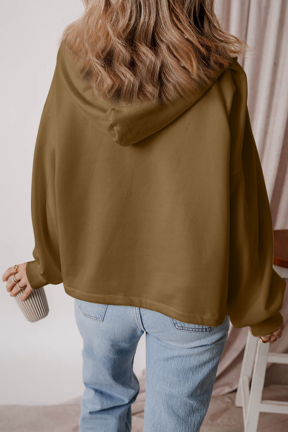 Pocketed Half Zip Dropped Shoulder Hoodie - Image 12