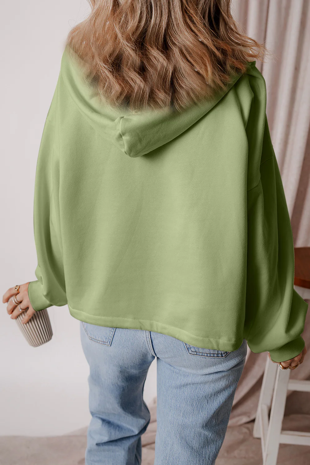 Pocketed Half Zip Dropped Shoulder Hoodie - Image 15