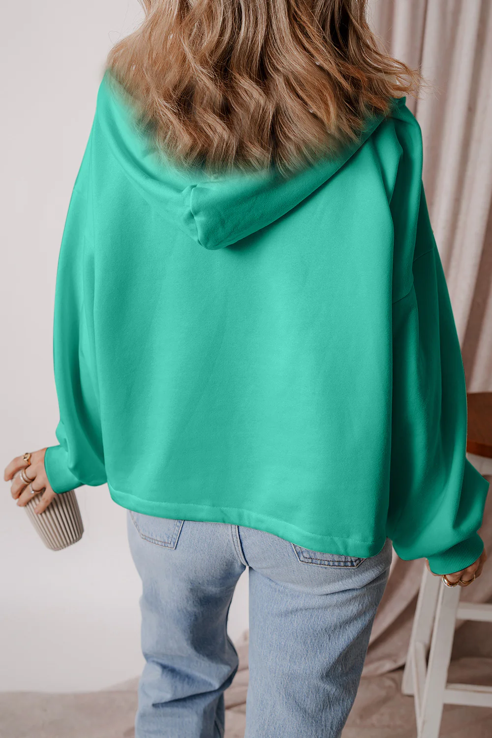 Pocketed Half Zip Dropped Shoulder Hoodie - Image 24