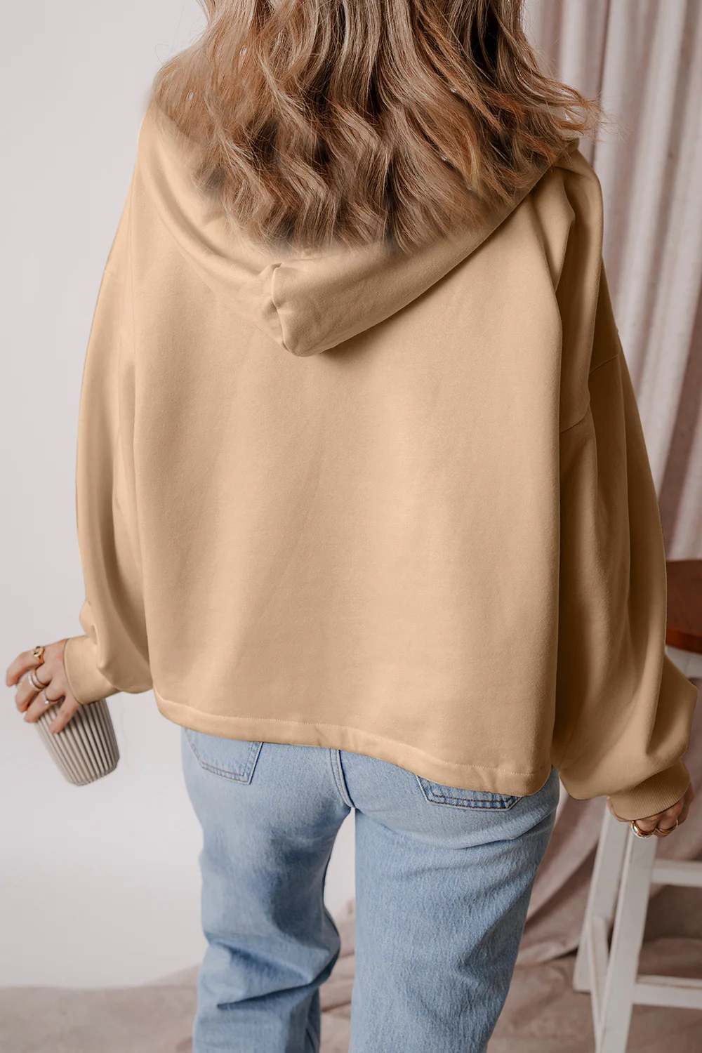 Pocketed Half Zip Dropped Shoulder Hoodie - Image 27