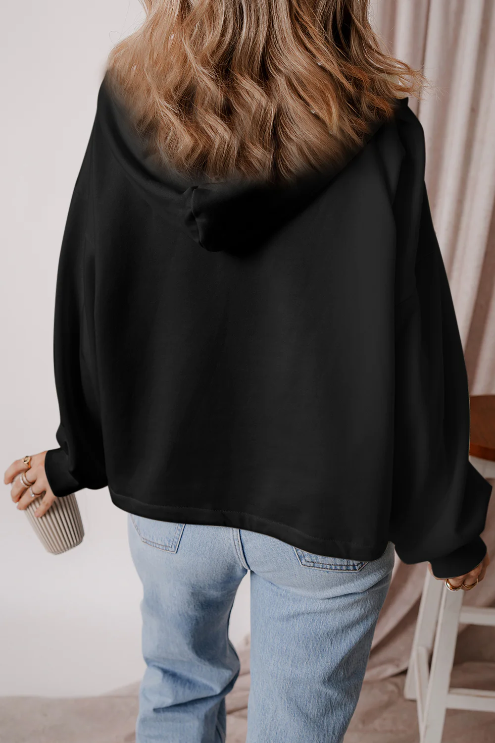 Pocketed Half Zip Dropped Shoulder Hoodie - Image 30