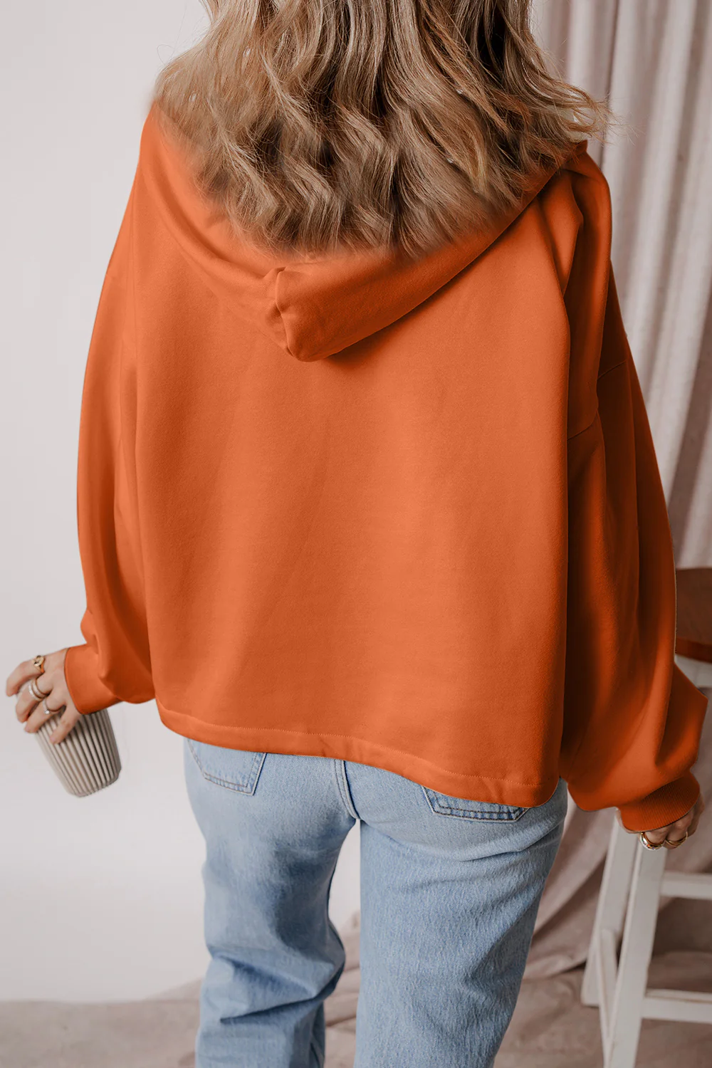 Pocketed Half Zip Dropped Shoulder Hoodie - Image 6