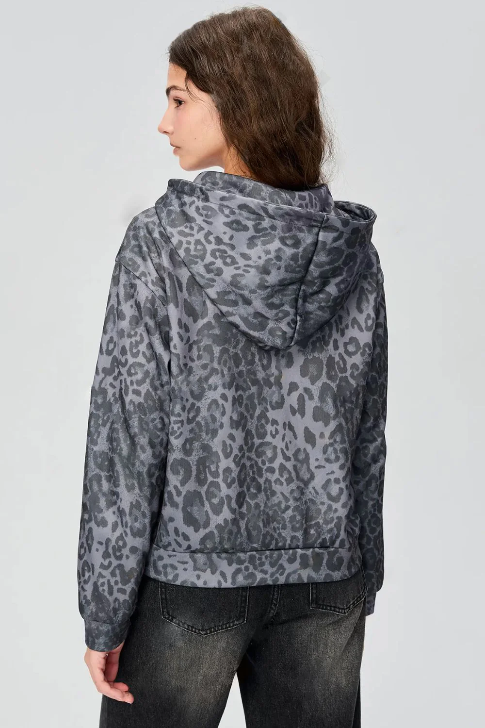 Pocketed Leopard Zip Up Hooded Jacket - Image 2