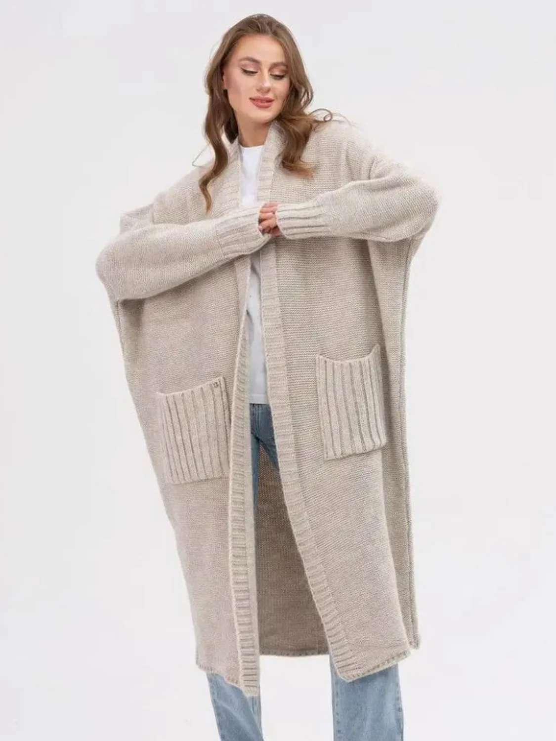 Pocketed Open Front Long Sleeve Longline Cardigan - Image 10