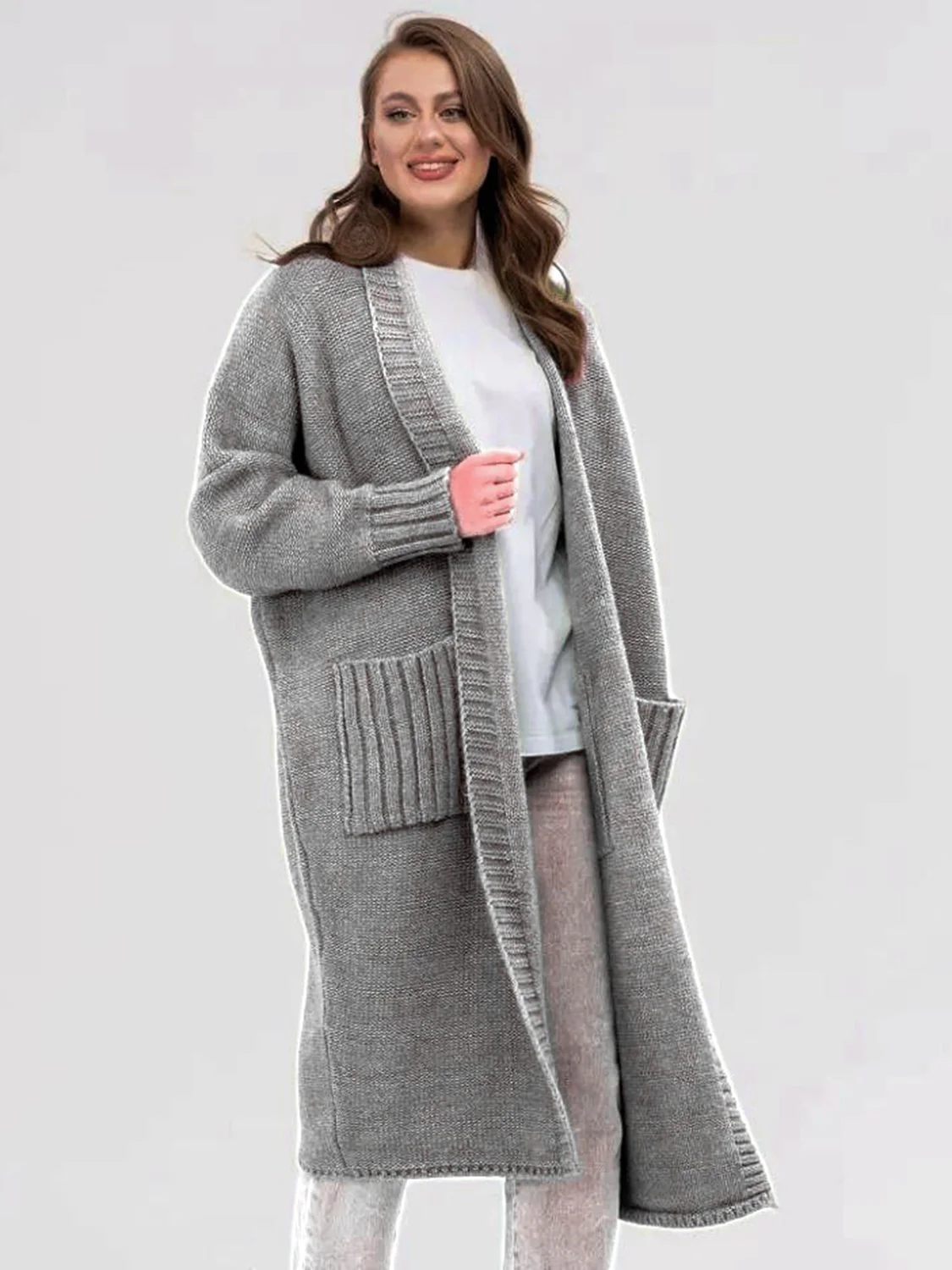 Pocketed Open Front Long Sleeve Longline Cardigan - Image 12