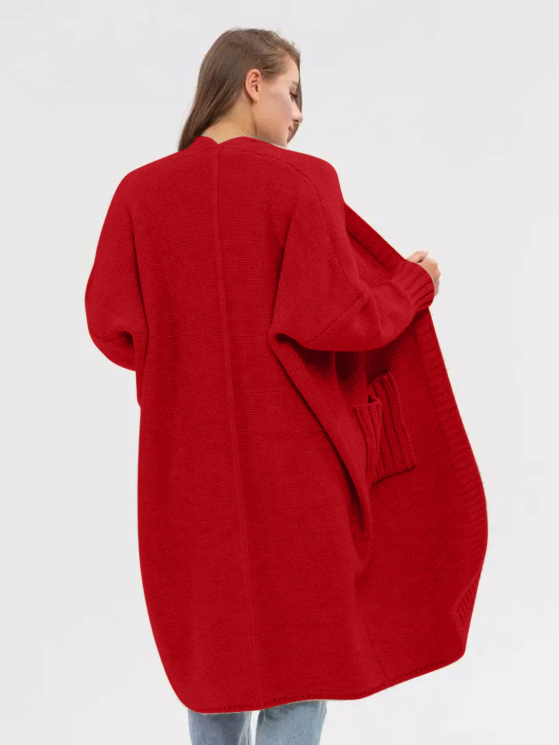 Pocketed Open Front Long Sleeve Longline Cardigan - Image 18
