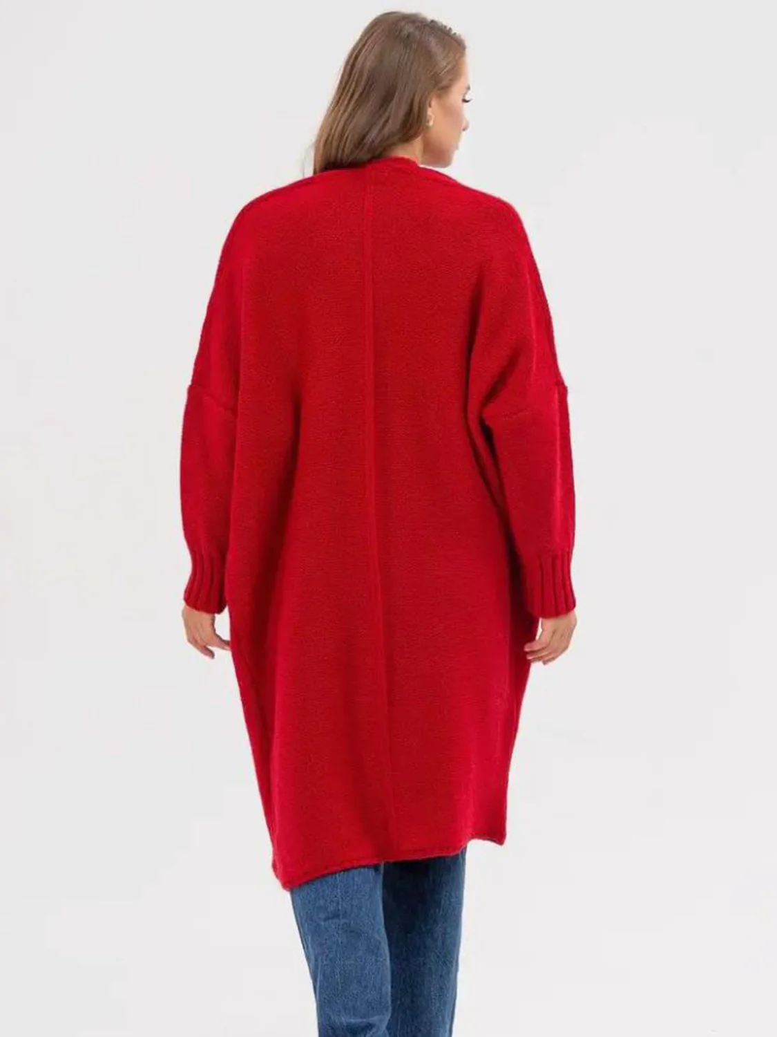 Pocketed Open Front Long Sleeve Longline Cardigan - Image 19