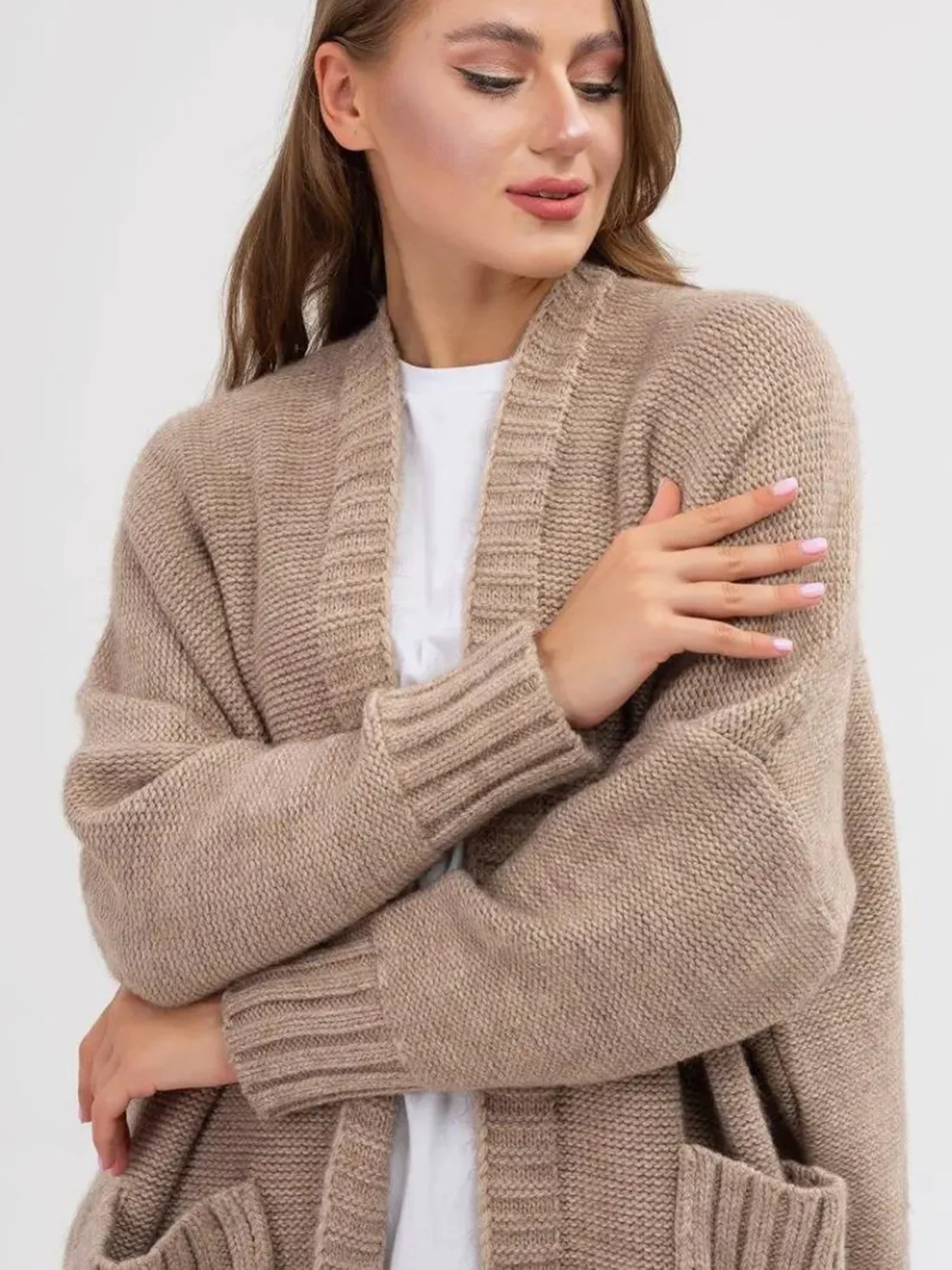Pocketed Open Front Long Sleeve Longline Cardigan - Image 4