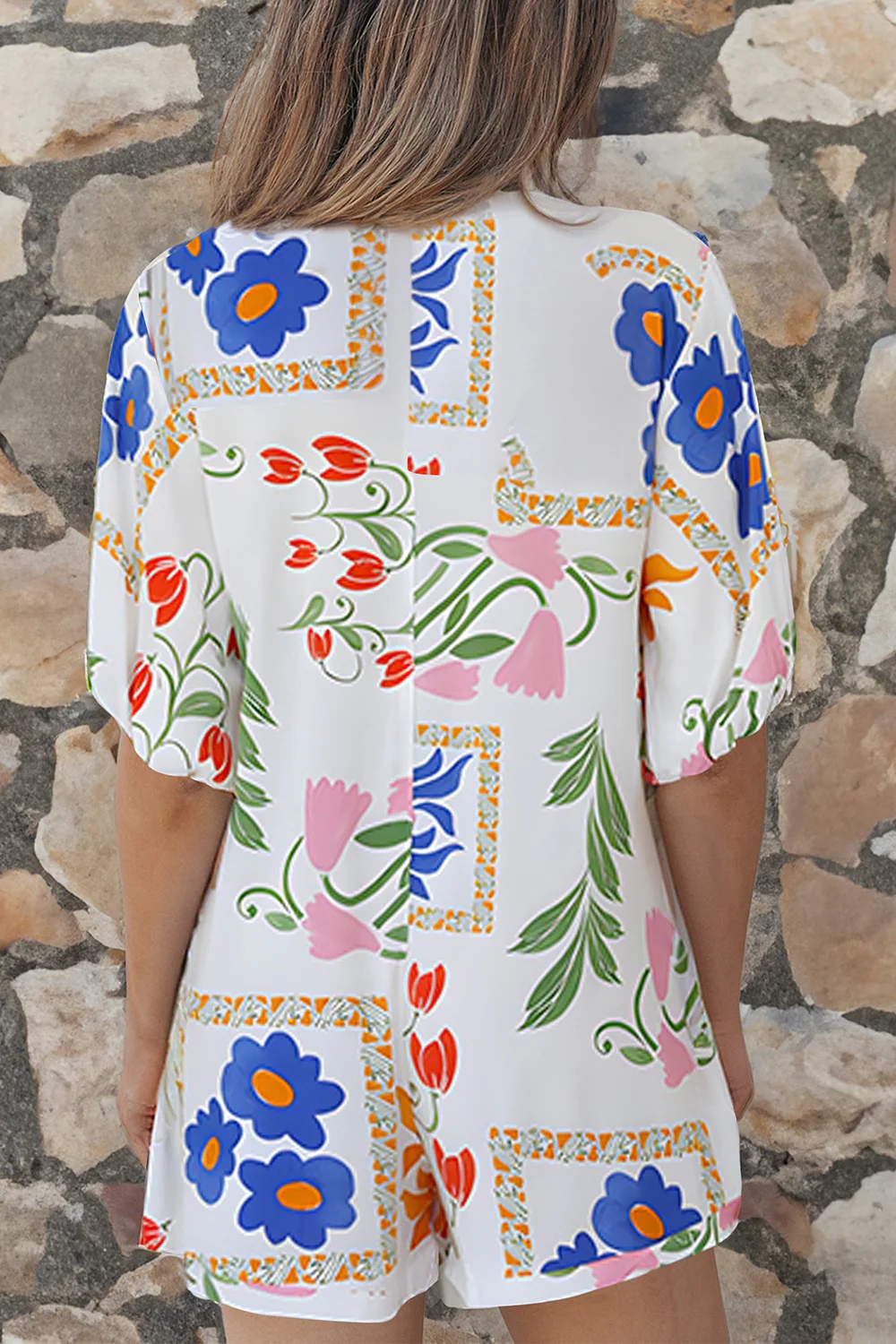 Pocketed Printed Half Sleeve Romper - Image 2