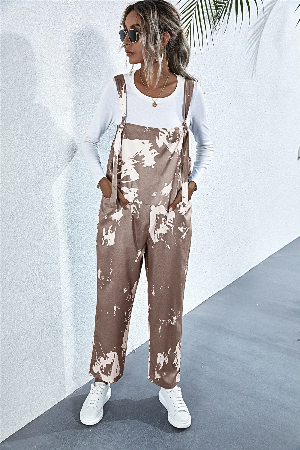 Pocketed Tie-Dye Wide Strap Overalls - Image 5