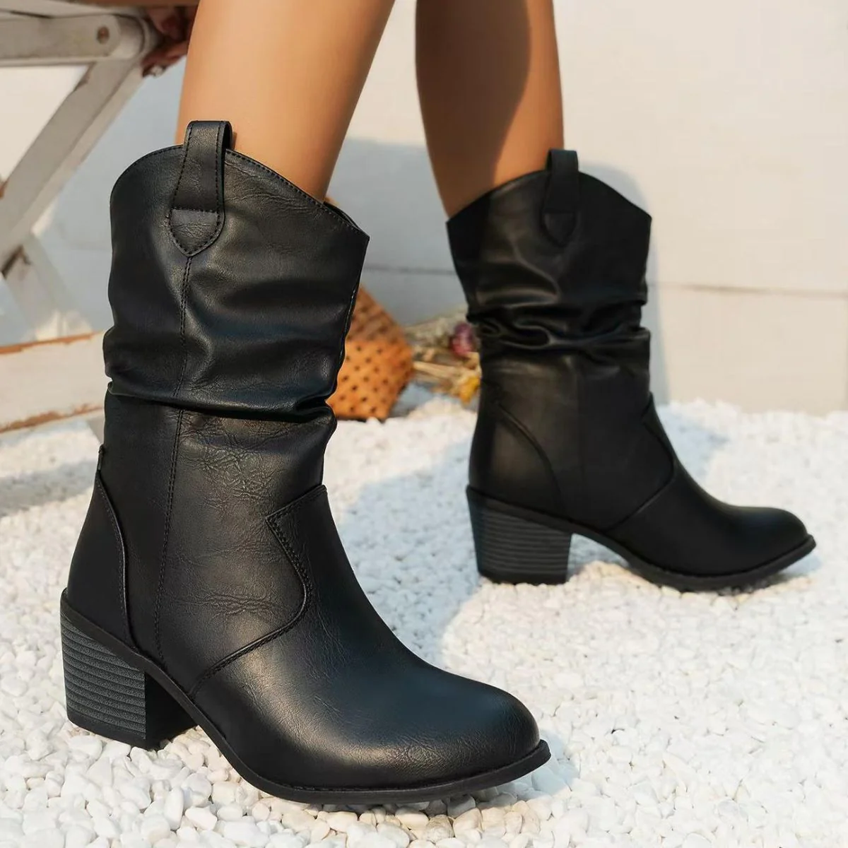 Point Toe Block Heels Boots - Image 4