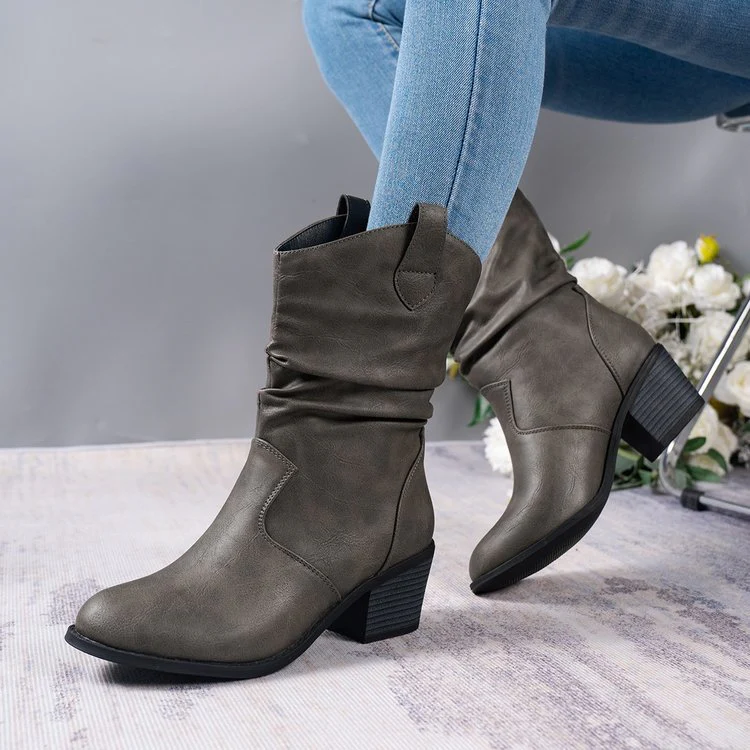 Point Toe Block Heels Boots - Image 5