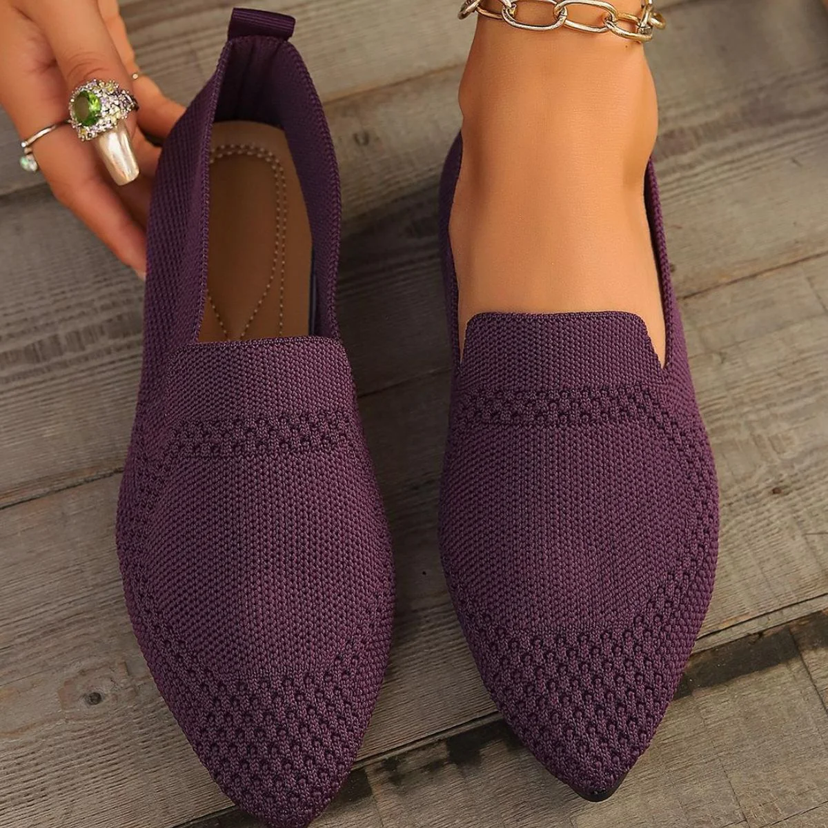Point Toe Mesh Flats Slip-Ons - Image 2