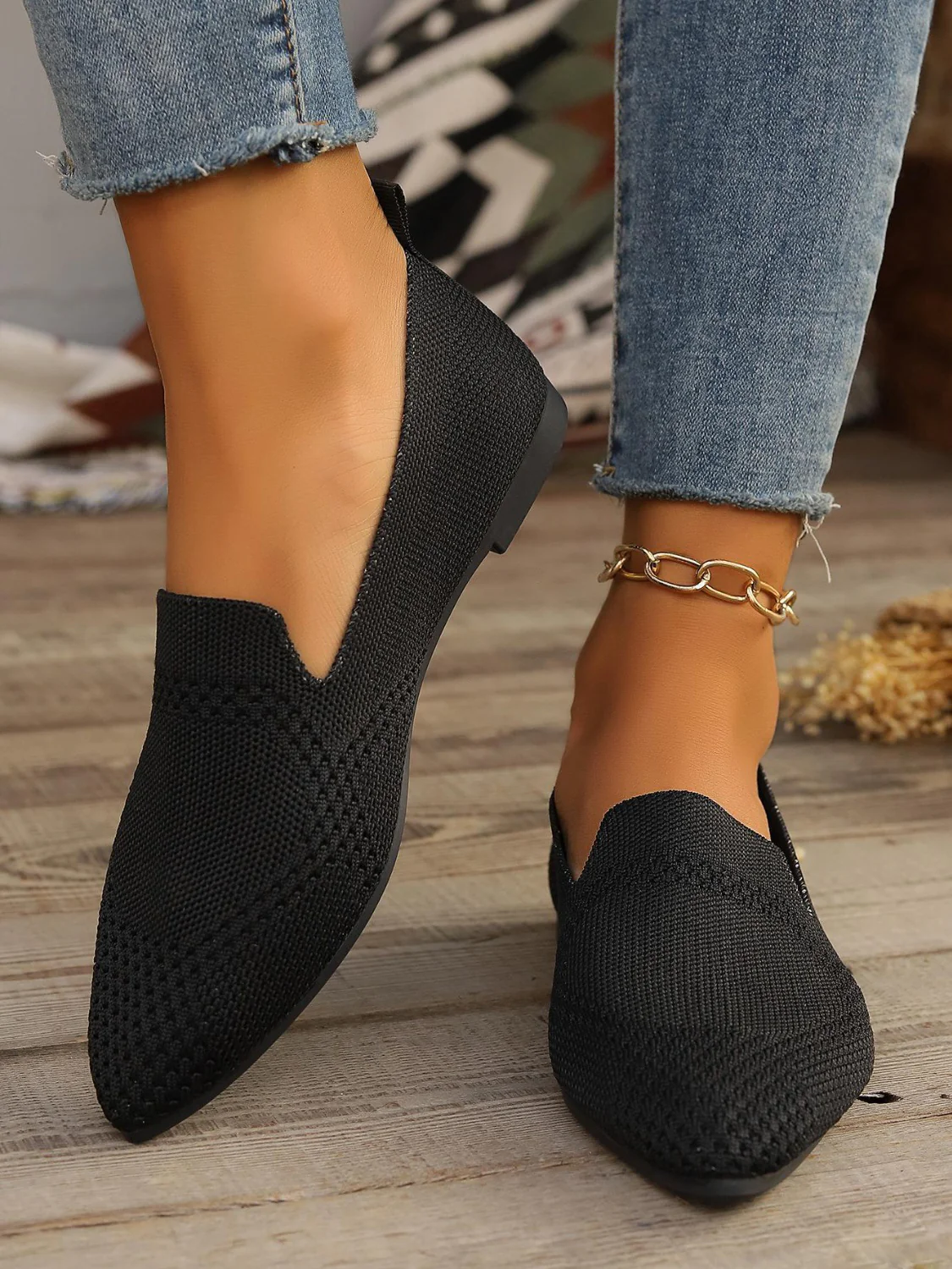 Point Toe Mesh Flats Slip-Ons - Image 3