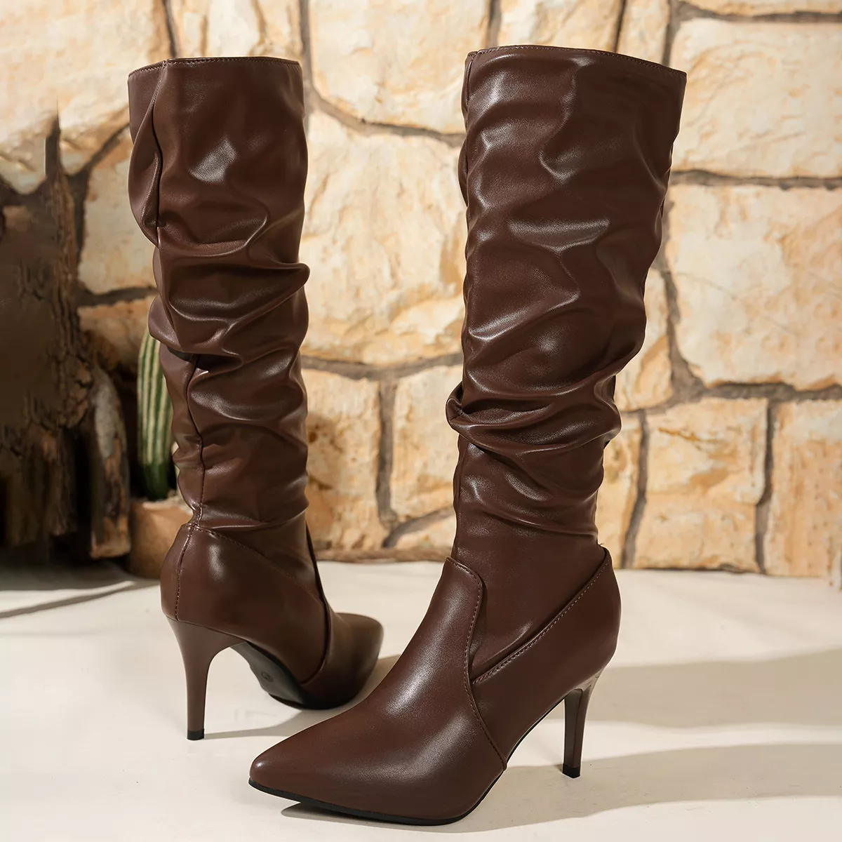 Pointed-Toe Stiletto Heel Knee-High Boots - Image 3
