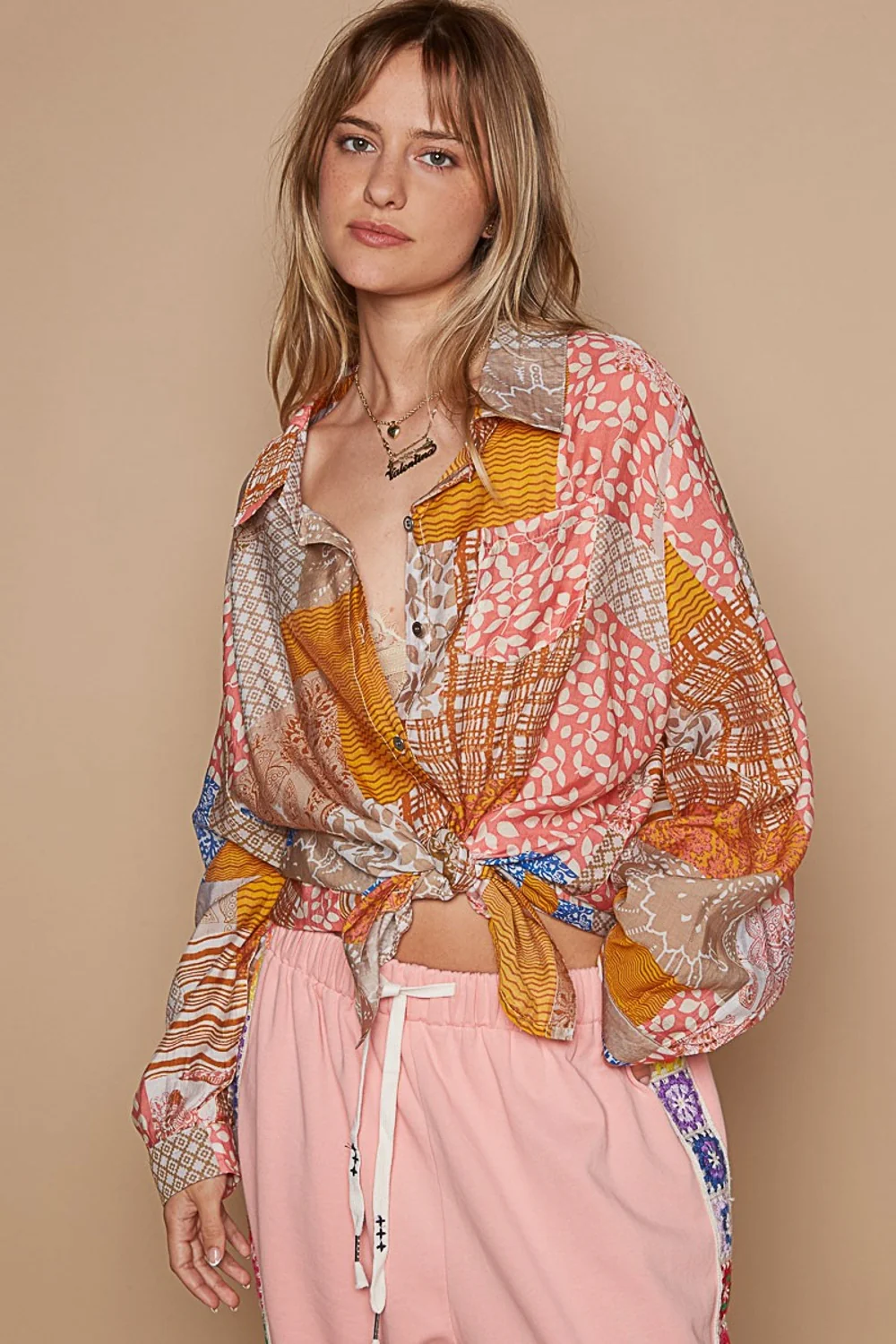 POL Button-Down Long Sleeve Printed Shirt - Image 3