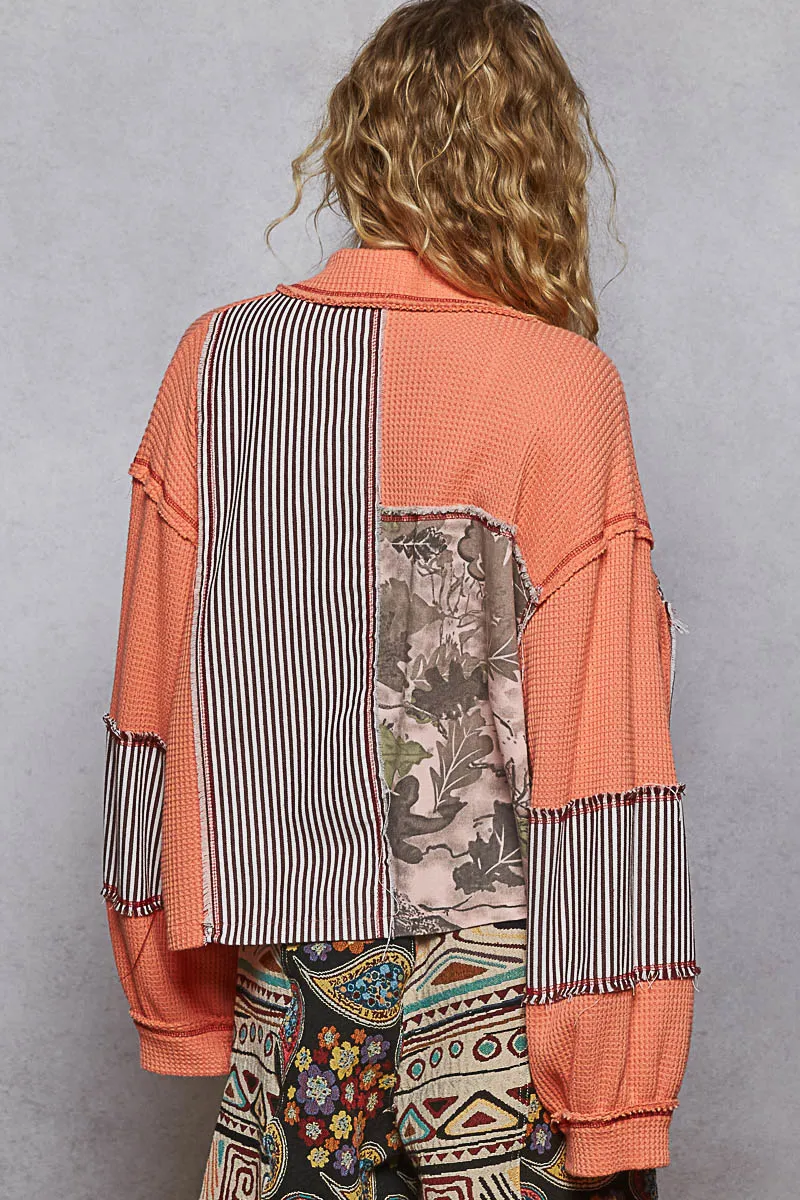 POL Button Down Patchwork Multi-Pattern Jacket - Image 3