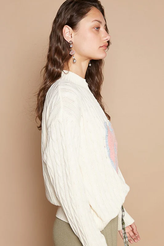 POL Cable-Knit Peace Patch Dropped Shoulder Sweater - Image 3
