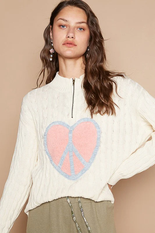 POL Cable-Knit Peace Patch Dropped Shoulder Sweater - Image 4