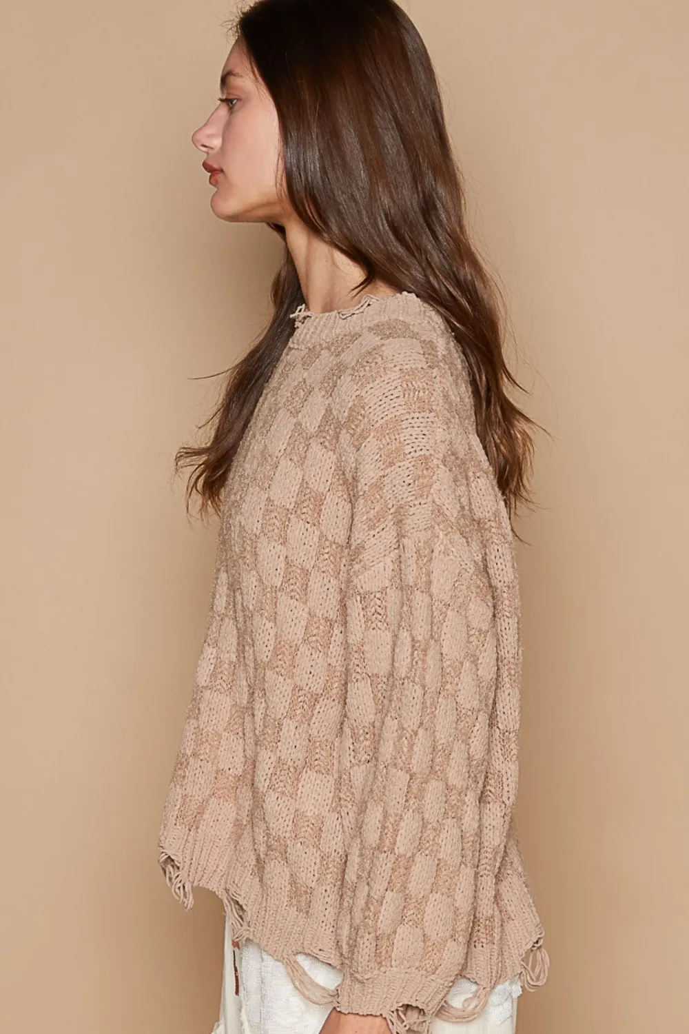 POL Checkered Distressed Edge Sweater - Image 2