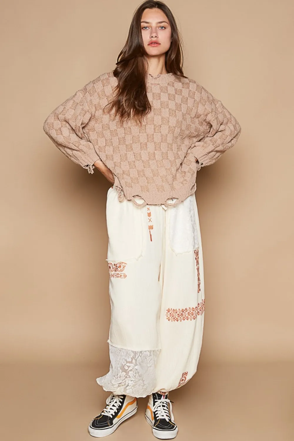 POL Checkered Distressed Edge Sweater - Image 3