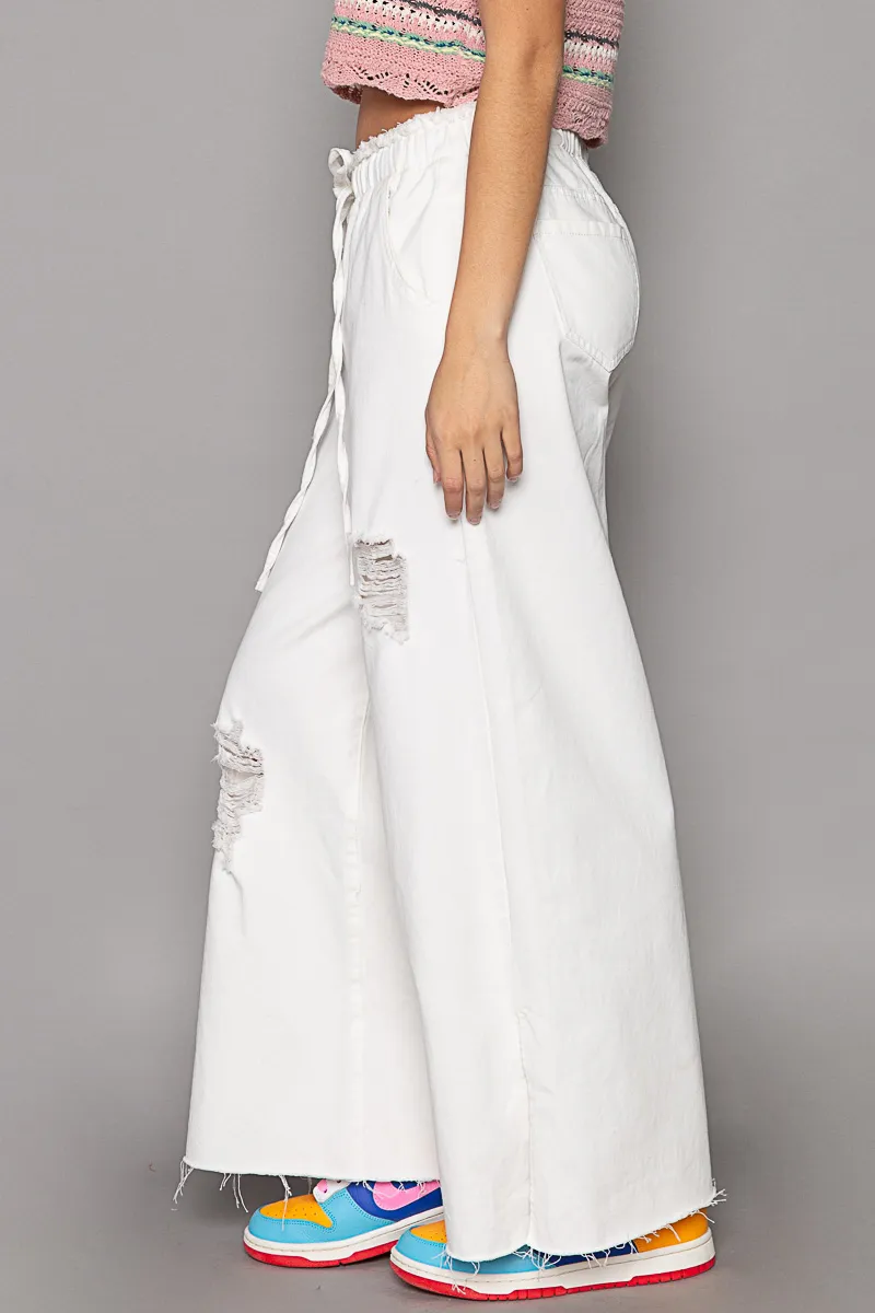 POL Distressed Drawstring Slit Wide leg Pants - Image 2