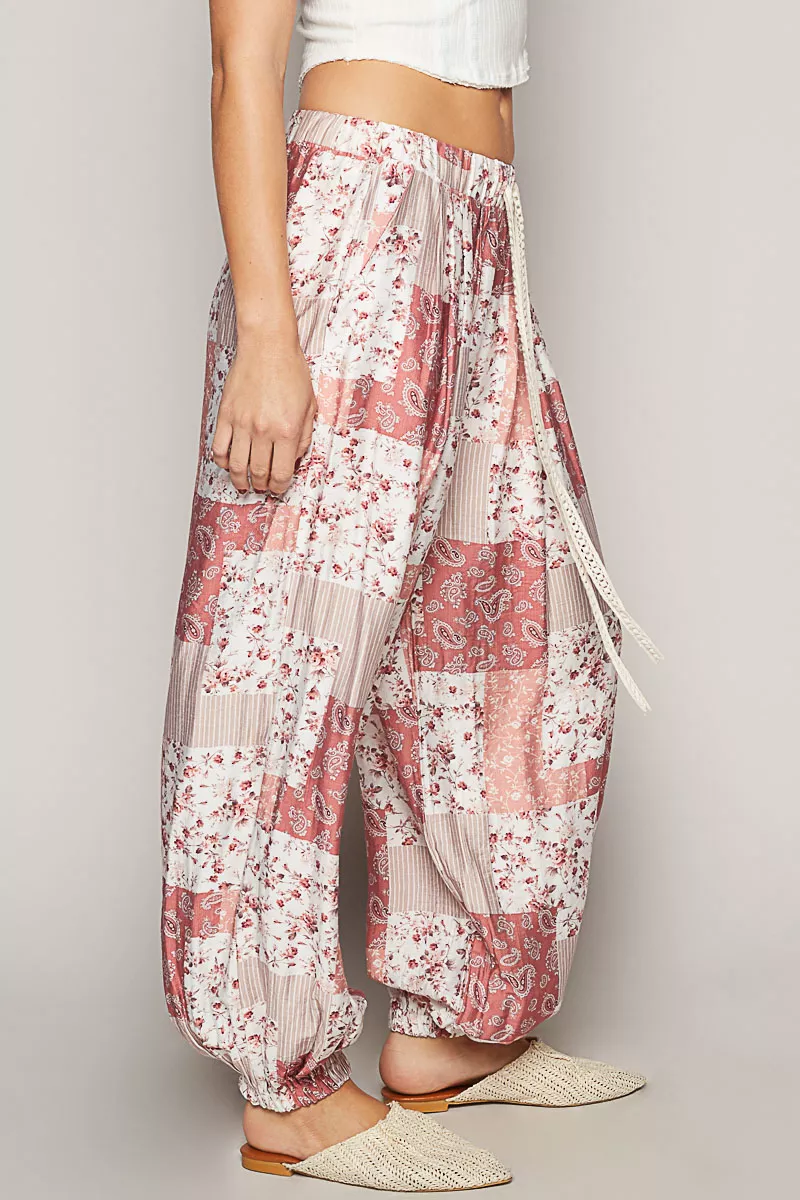 POL Drawstring Floral Patchwork Wide leg Pants - Image 2