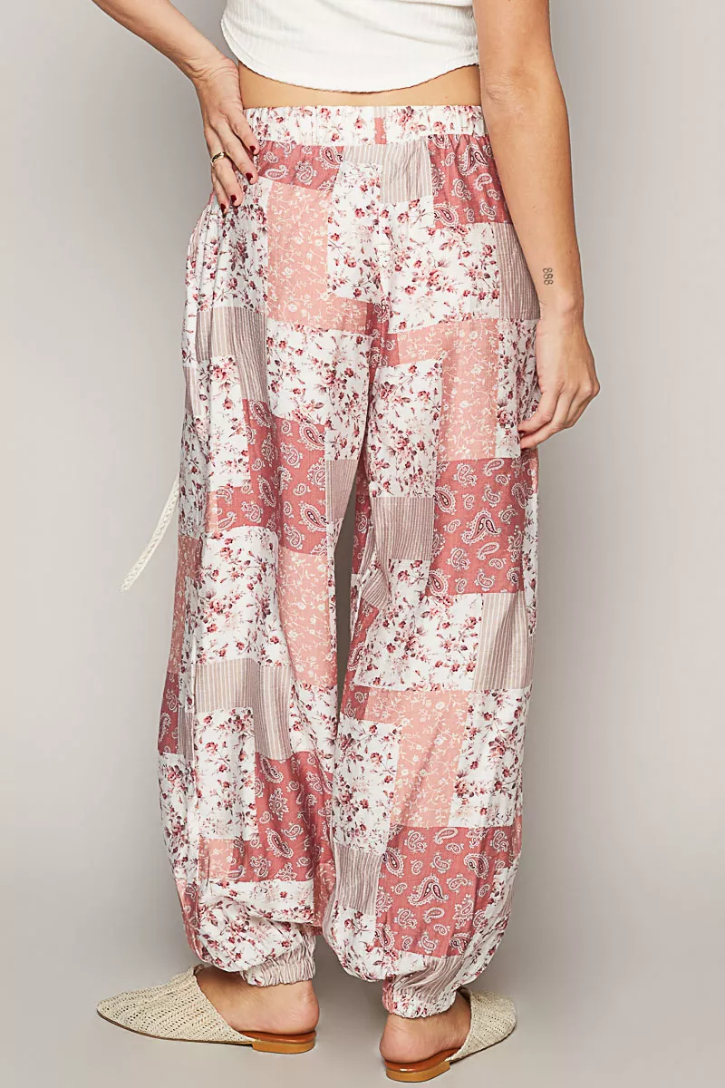 POL Drawstring Floral Patchwork Wide leg Pants - Image 3