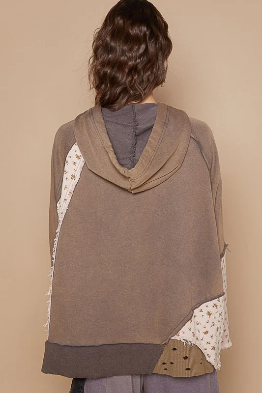 POL Floral Patchwork Distressed Drawstring Hoodie - Image 2