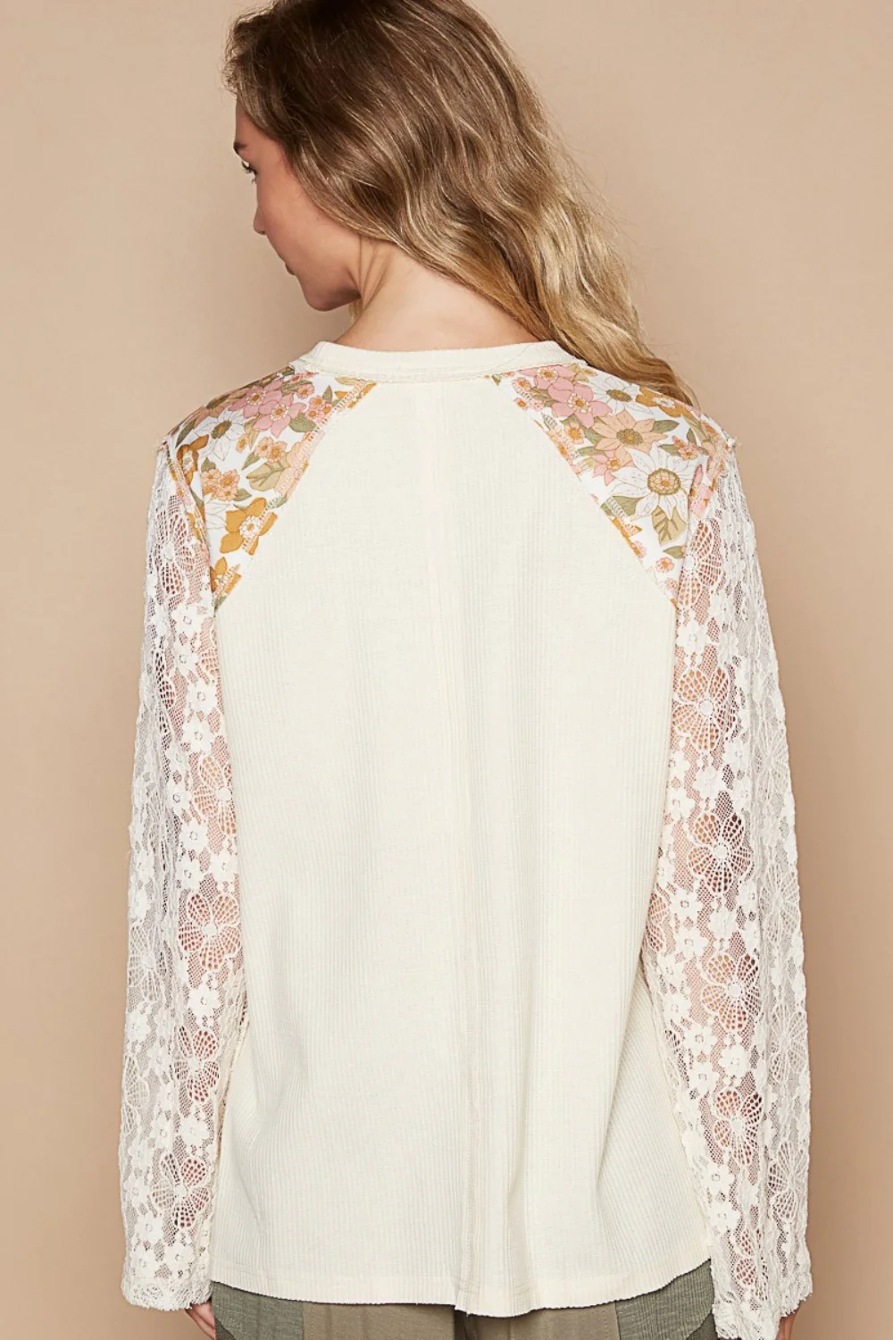 POL Flower Patch Lace Sleeve Knit Top - Image 2
