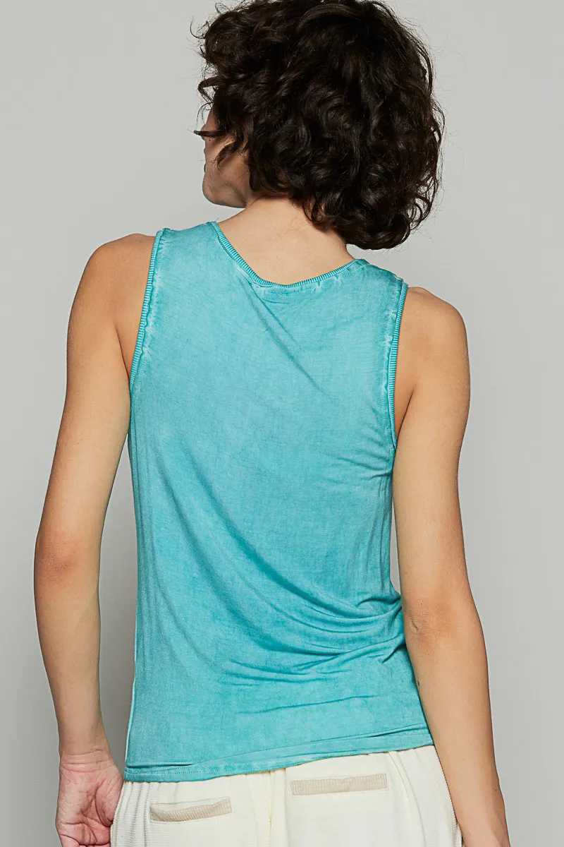 POL Half Button Round Neck Washed Tank - Image 3